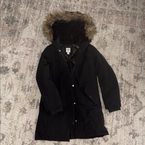 GAP Black Parka with Faux Fur Hood